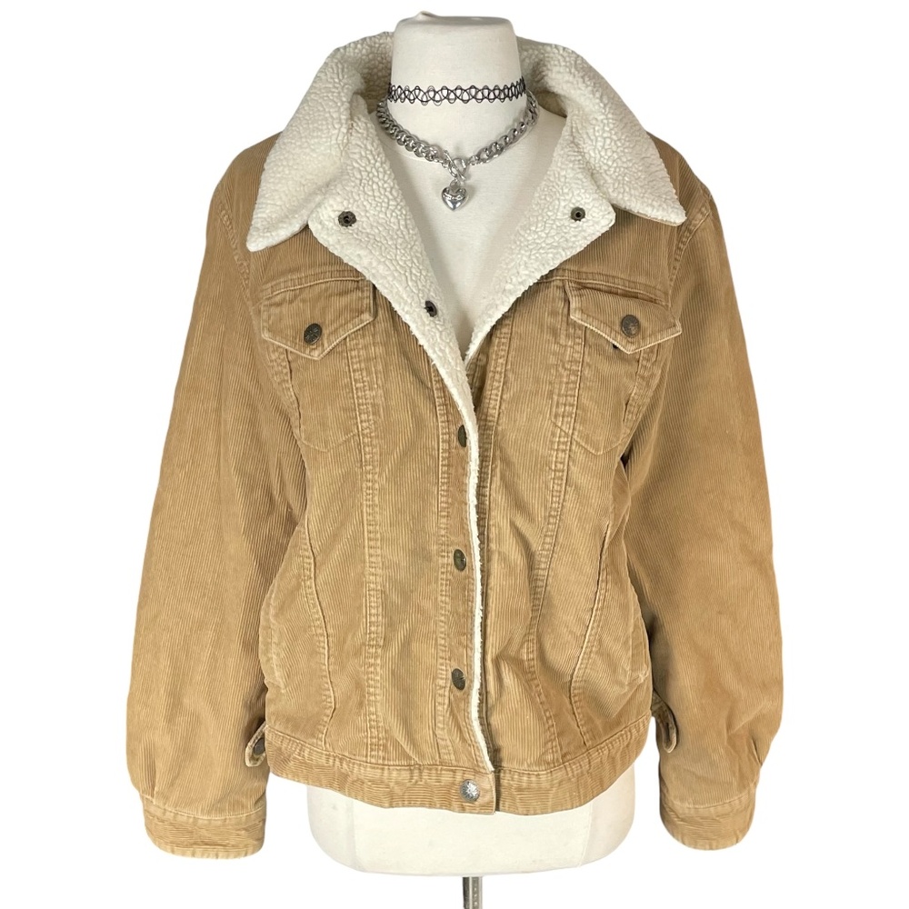 Vintage Marvin Richards Tan Corduroy Jacket Fleece Grunge Trucker Hipster 90s XL